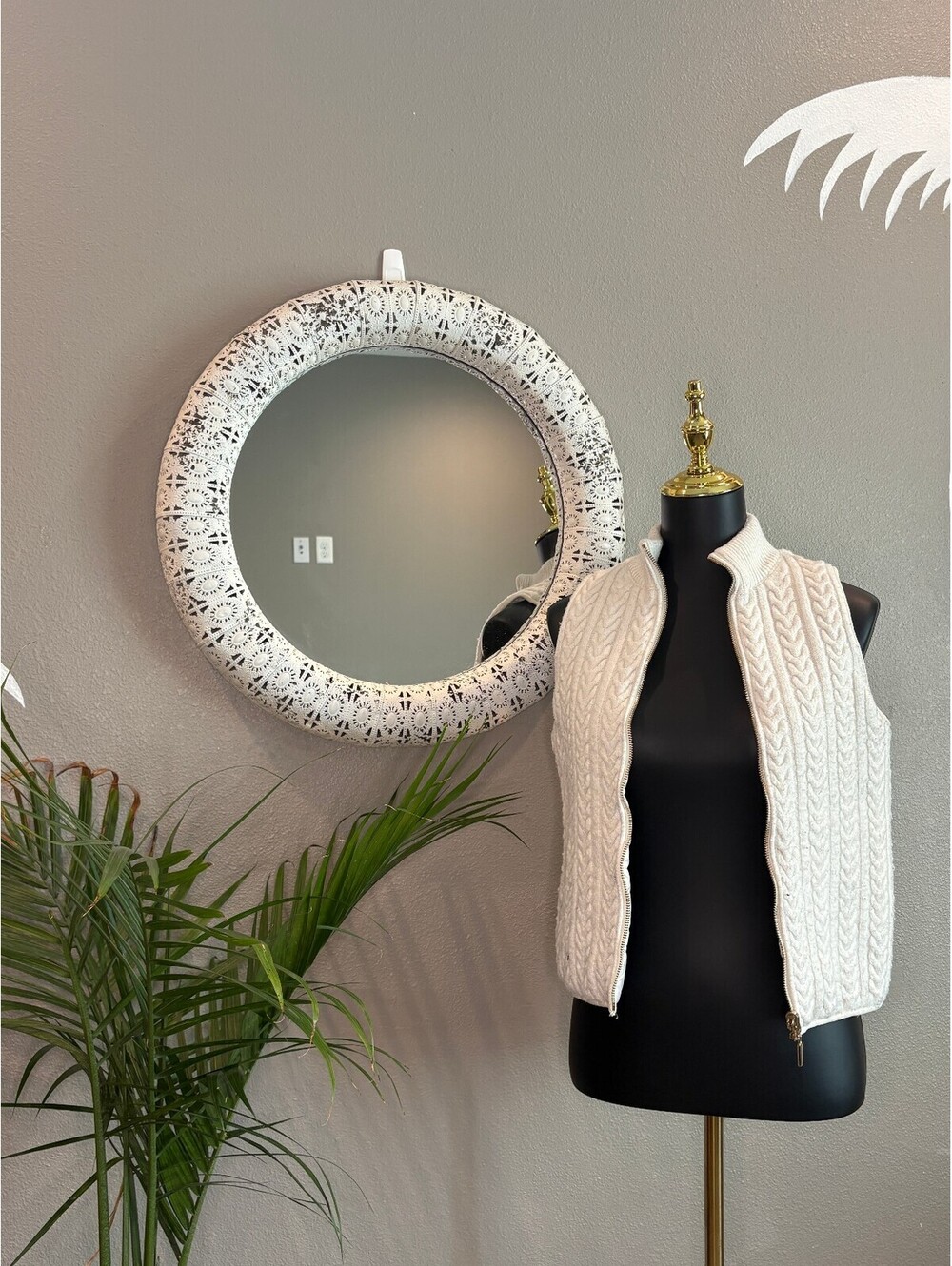 Cream Cable Knit Sleeveless Vest with Zip Front